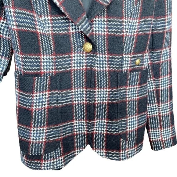 Smythe Elbow Patch Duchess Blazer in Houndstooth Black Plaid & Black Leather - Picture 6 of 11